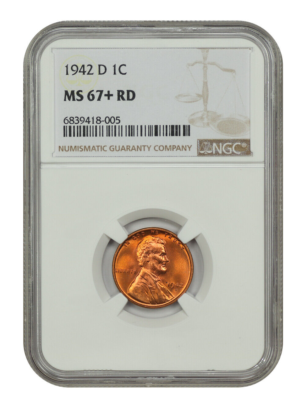 1942-D 1C NGC MS67+RD - Lincoln Cent (Wheat Reverse)