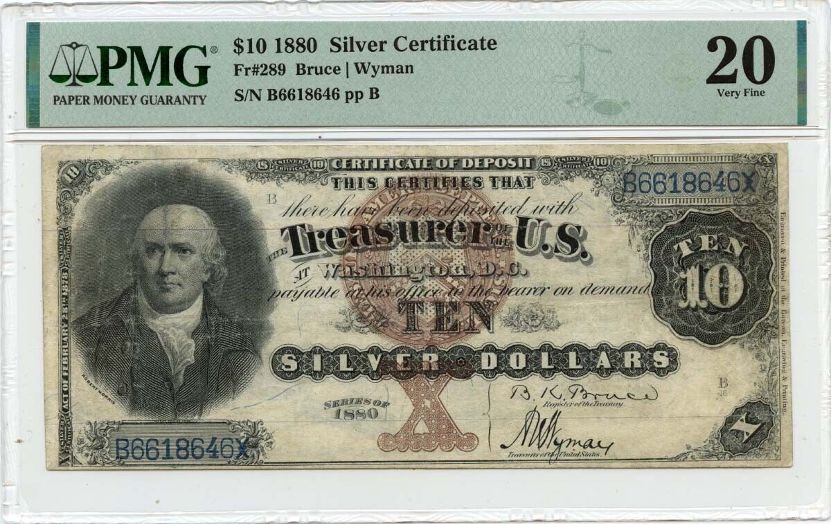 1880 $10 Silver Certificate Large Brown Seal Fr# 289 PMG VF20