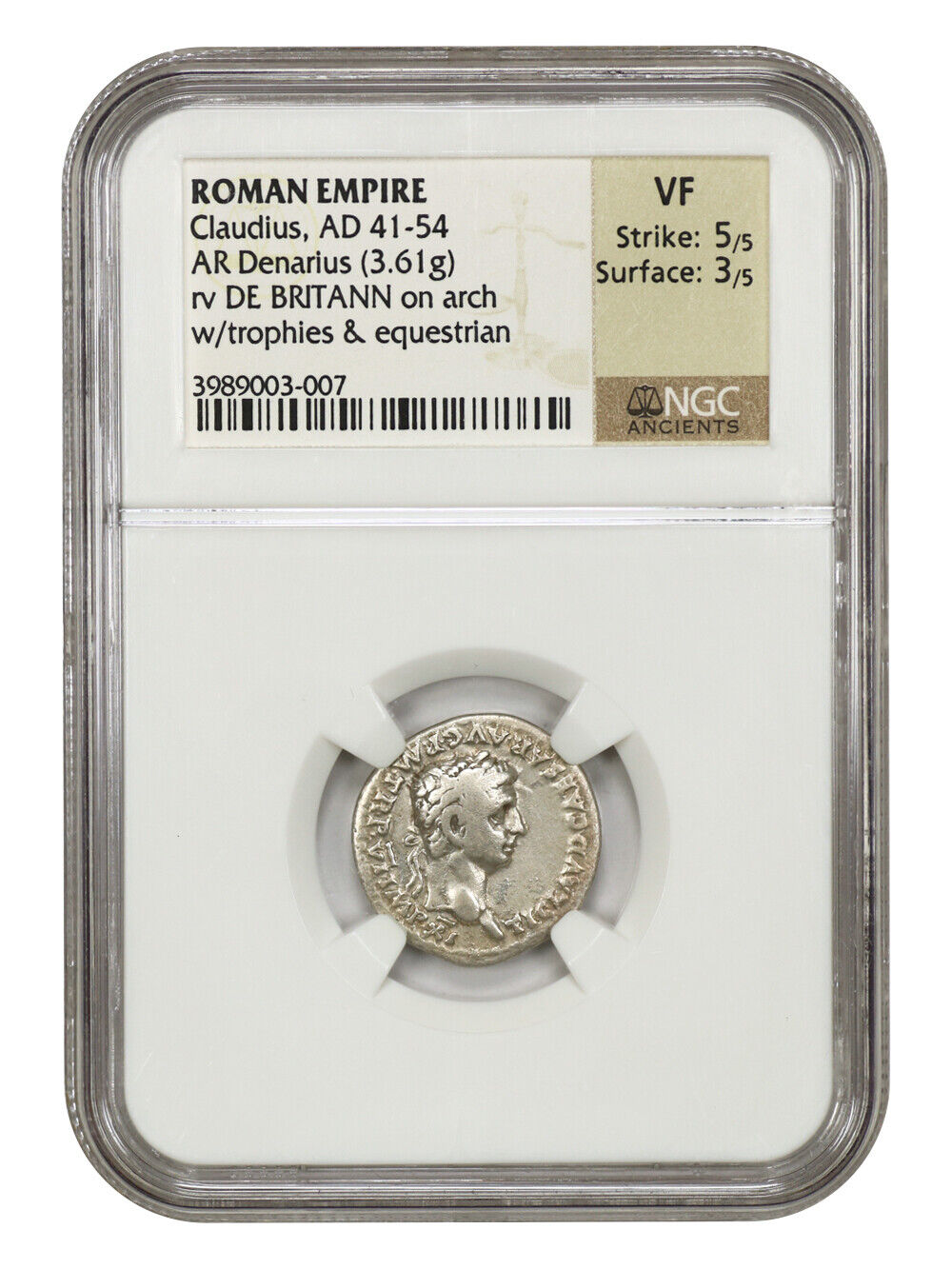 Ancient Roman: Claudius (AD 41-54) AR Denarius NGC VF