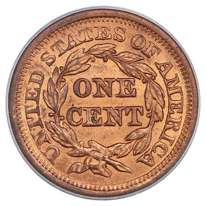 1855 1C PCGS MS64RD (Upright 55) - Braided Hair Cent