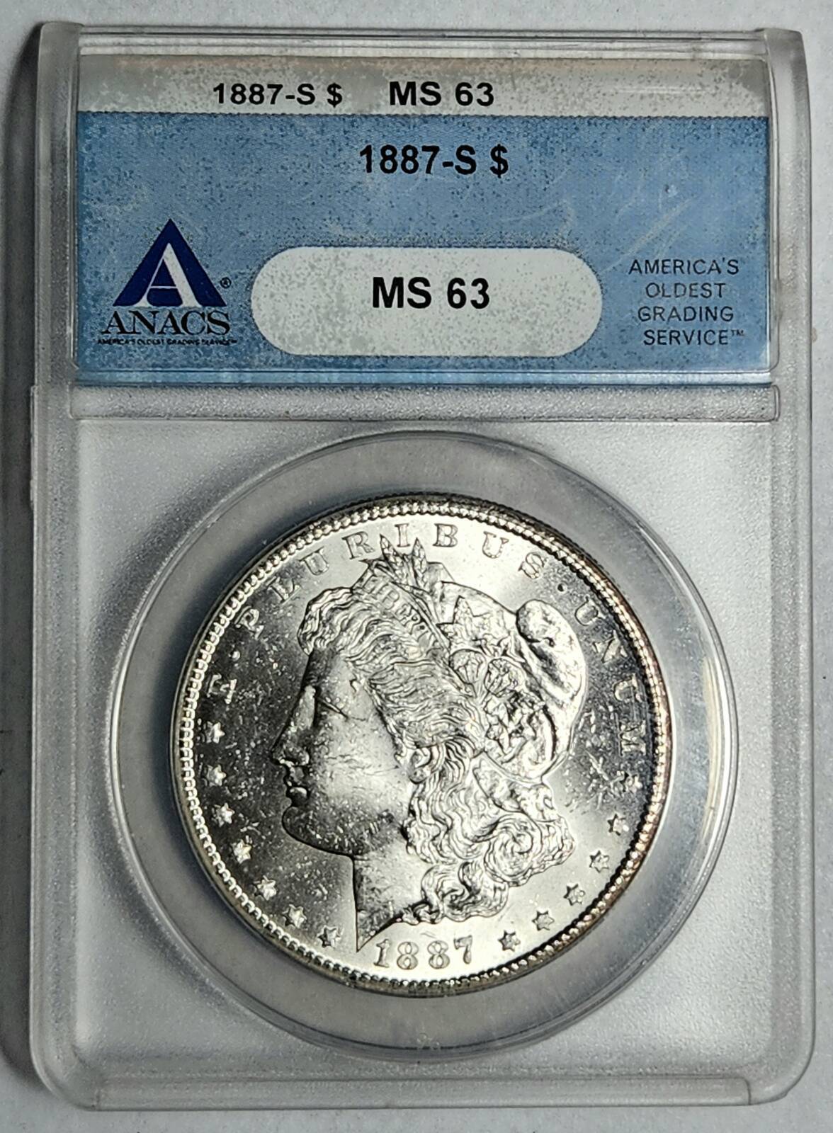 1887 S Morgan Silver Dollar ANACS MS-63