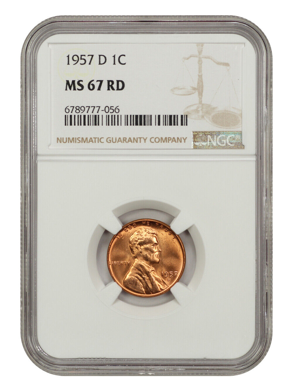 1957-D 1C NGC MS67RD