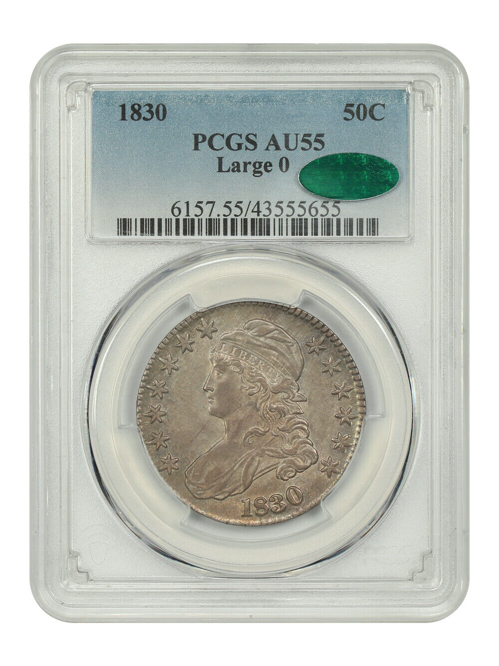 1830 50C PCGS/CAC AU55 (Large 0) - Capped Bust Half Dollar