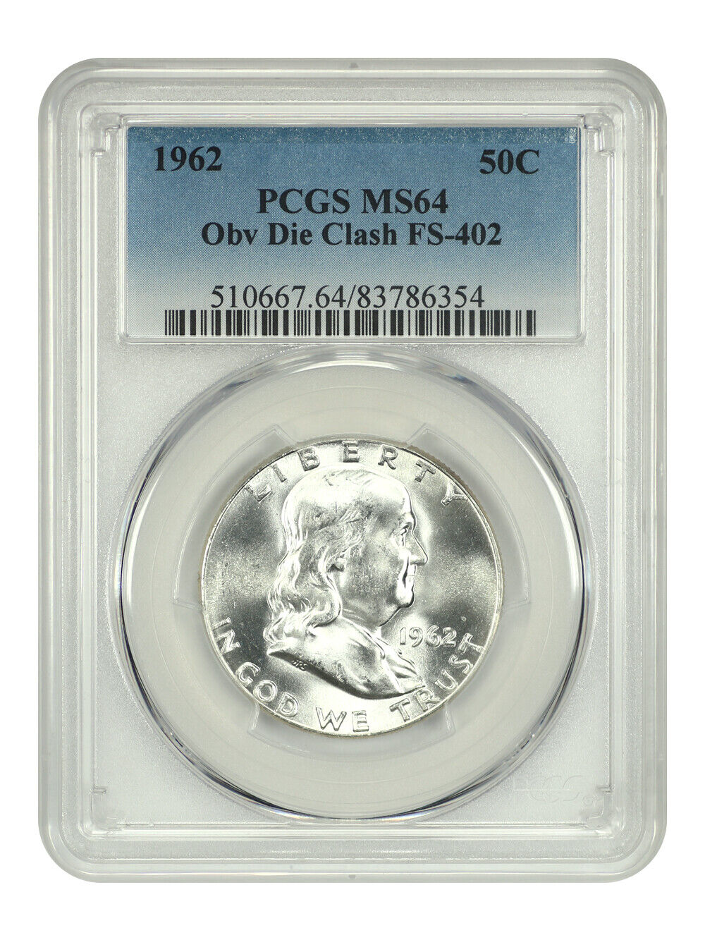 1962 50C Obv Die Clash FS-402 PCGS MS64 - Franklin Half Dollar