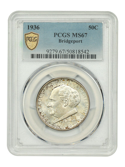 1936 50C Bridgeport PCGS MS67 - Classic Silver Commemorative - Popular Commem