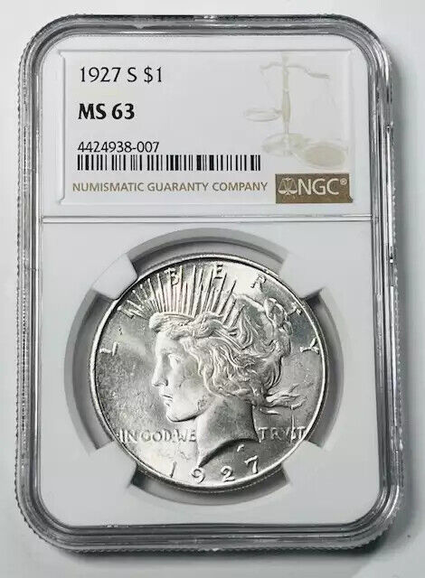 1927 S Peace Dollar NGC MS-63 White Coin!