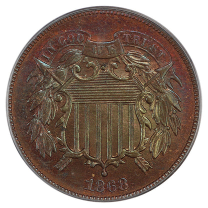 1868 2C PCGS MS65RB - Two Cent - Rainbow Toning!