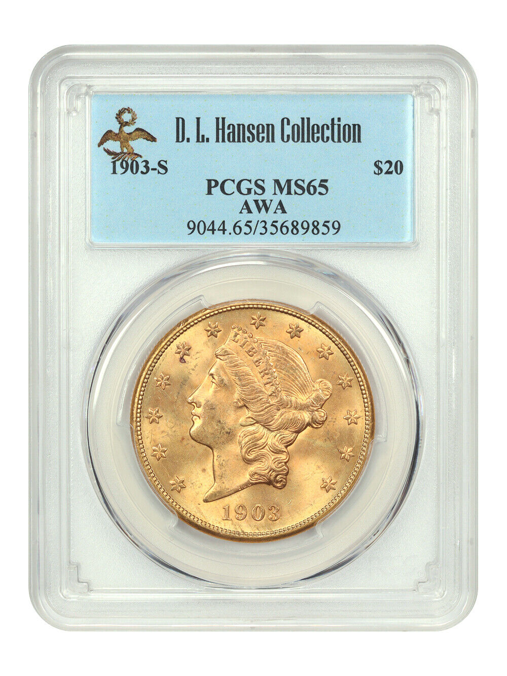 1903-S $20 PCGS MS65  ex: D.L. Hansen/AWA