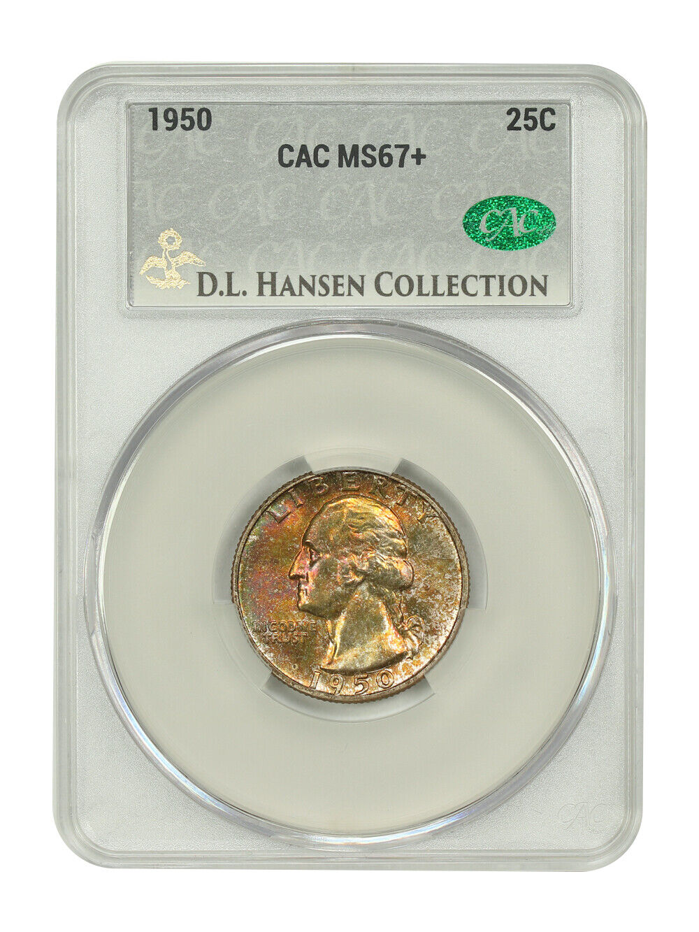 1950 25C CACG MS67+ ex: D.L. Hansen/Washington Rainbows - Washington Quarter