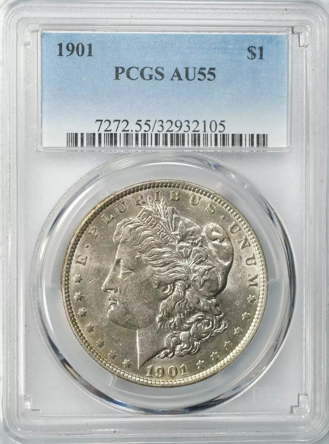 1901 MORGAN SILVER DOLLAR $1 PCGS CERTIFIED AU 55 ABOUT UNCIRCULATED (105)