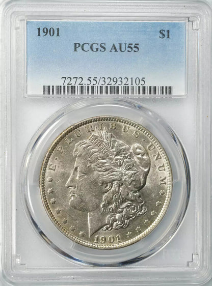 1901 MORGAN SILVER DOLLAR $1 PCGS CERTIFIED AU 55 ABOUT UNCIRCULATED (105)