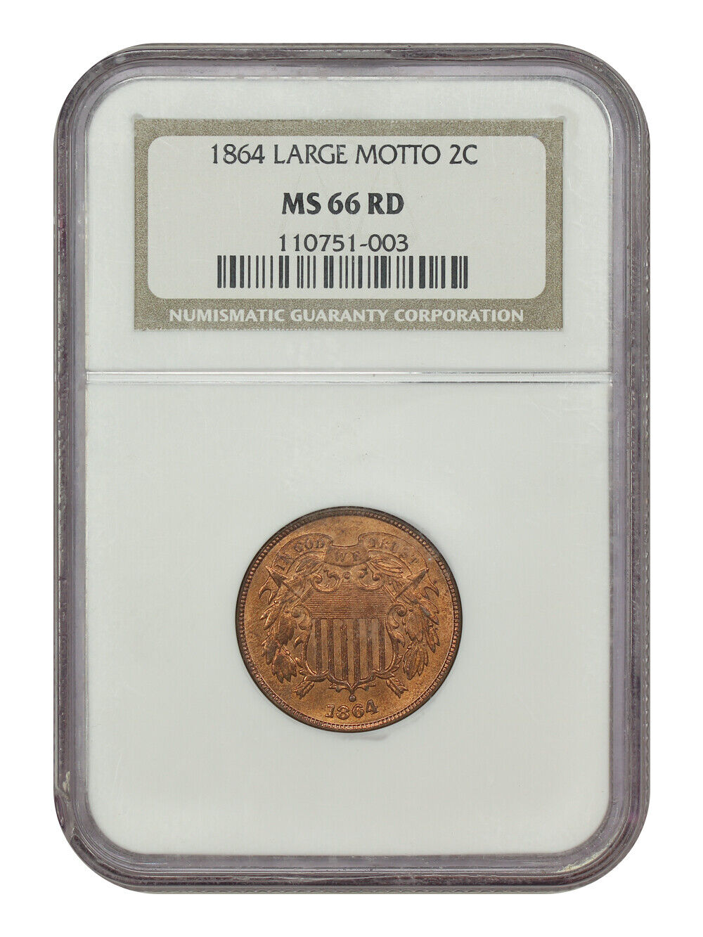 1864 2C NGC MS66RD (Large Motto) - Two Cent - Scarce in Full Red!