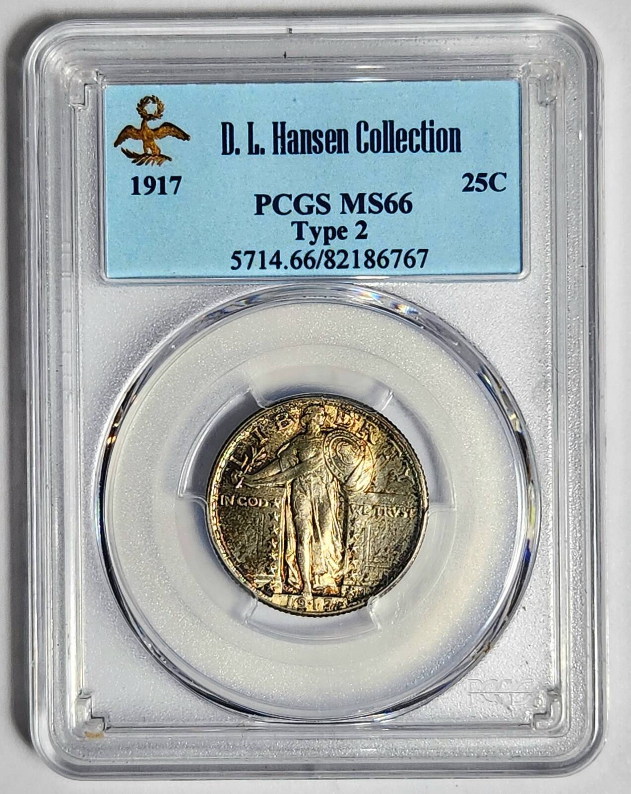 1917 P Standing Liberty Quarter PCGS MS-66 Type 2 - D.L. HANSEN COLLECTION