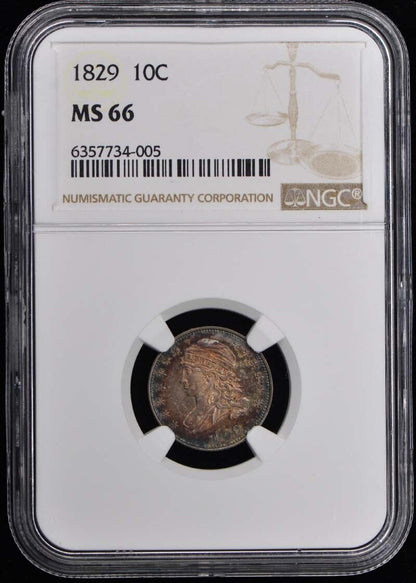 1829 Capped Bust Dime, Sm Size 10C NGC MS66