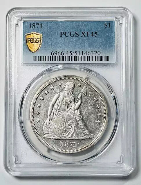 1871 P Liberty Seated Silver Dollars PCGS XF-45 Premium Quality!