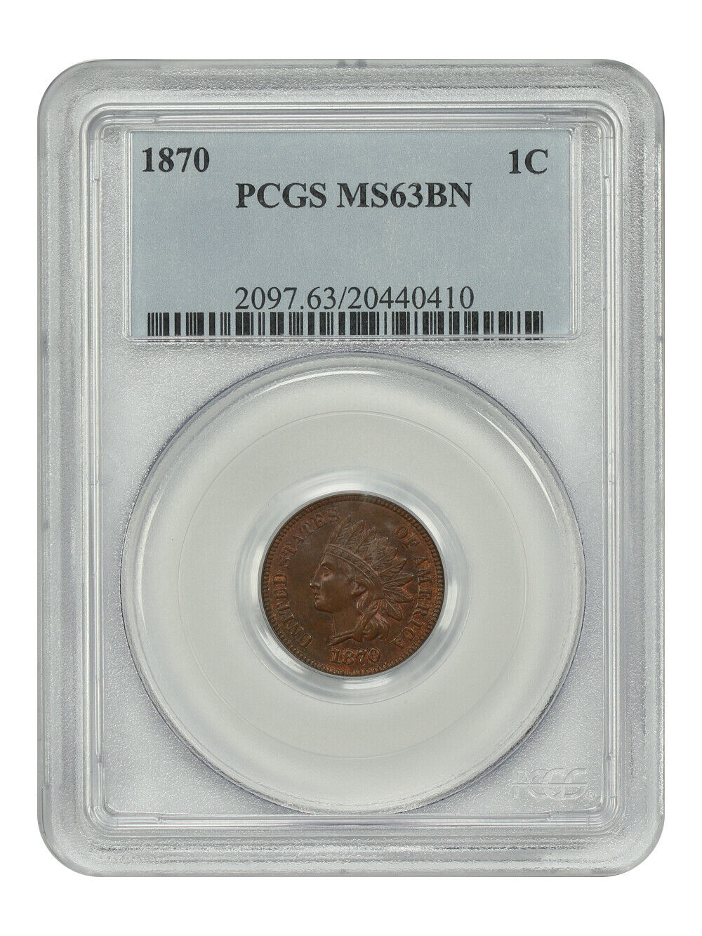 1870 1C PCGS MS63BN - Indian Cent - Tough Date