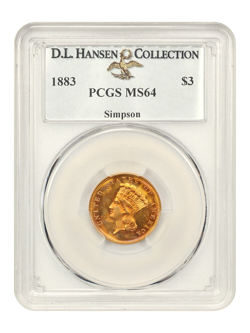 1883 $3 PCGS MS64 ex: D.L. Hansen/Simpson