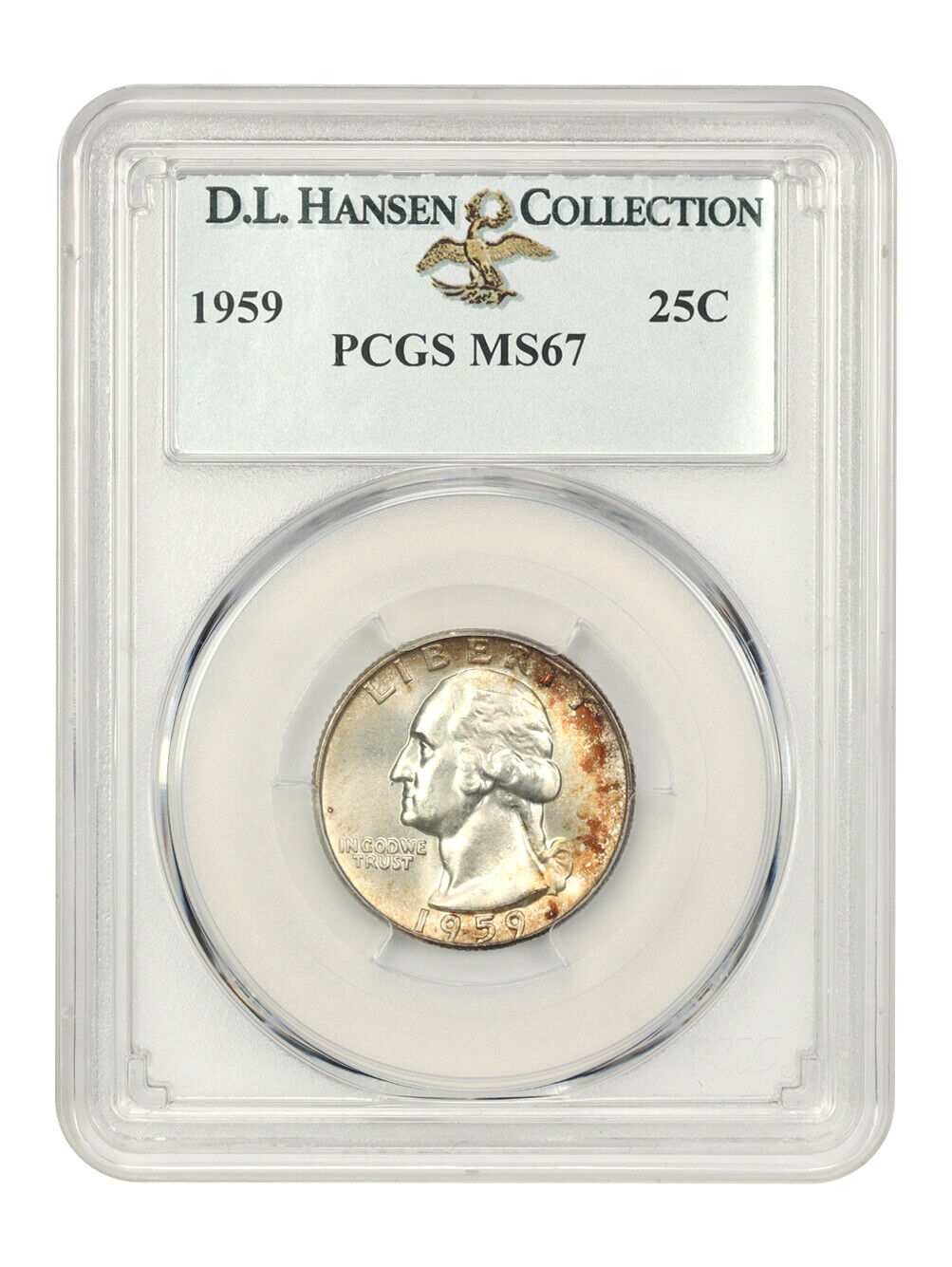 1959 25c PCGS MS67 ex: D.L. Hansen