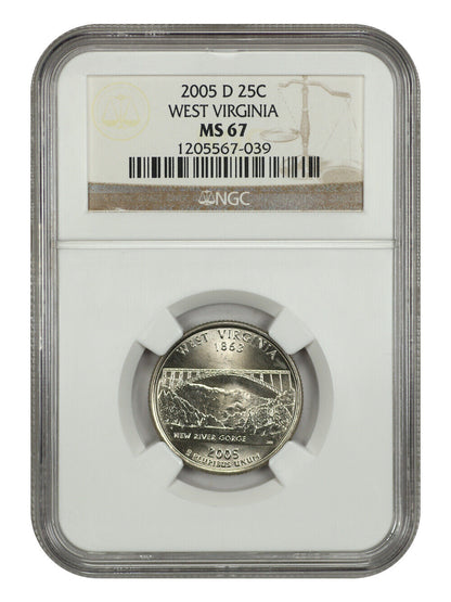 2005-D 25C West Virginia NGC MS67 - Washington 50 States Quarters