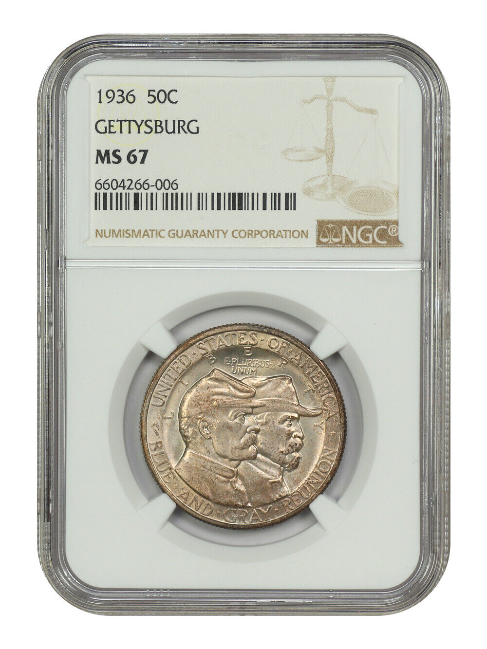 1936 50C Gettysburg NGC MS67 - Classic Silver Commemorative - Premium Gem Commem