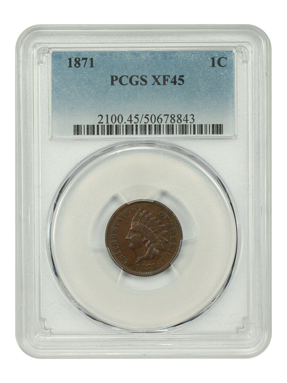 1871 1C PCGS XF45 - Indian Cent - Tough Date