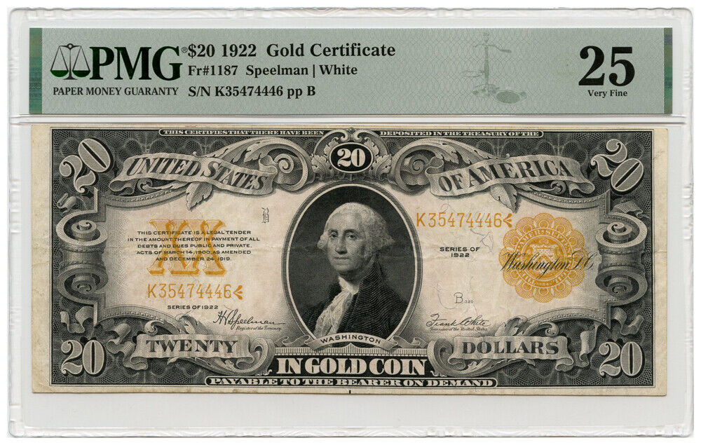 FR. 1187 1922 $20 Gold Certificate PMG VF35 - Other - Popular Gold Cert