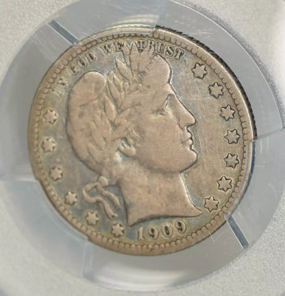 1909 O BARBER HEAD QUARTER 25C PCGS CERTIFIED F 15 FINE (152)