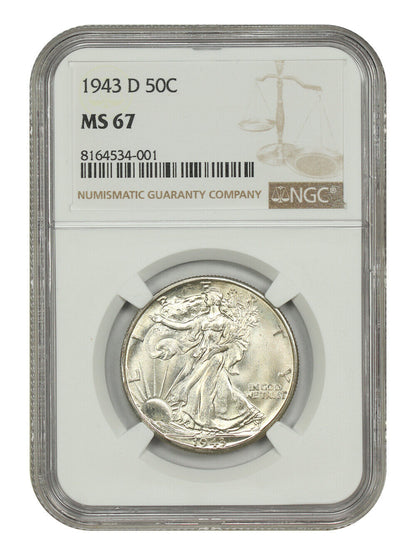 1943-D 50C NGC MS67 - Walking Liberty Half Dollar