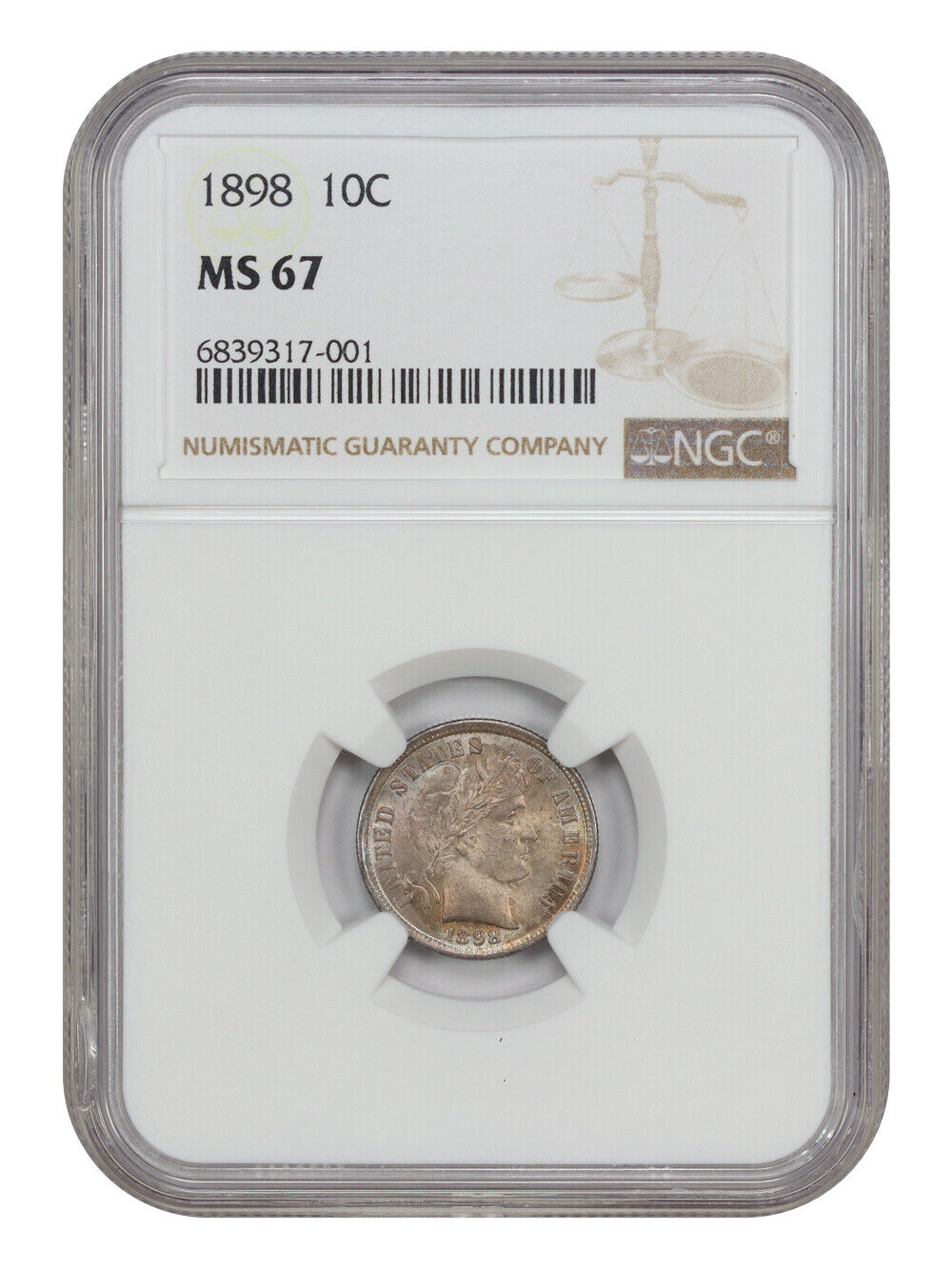 1898 10C NGC MS67 - Barber Dime