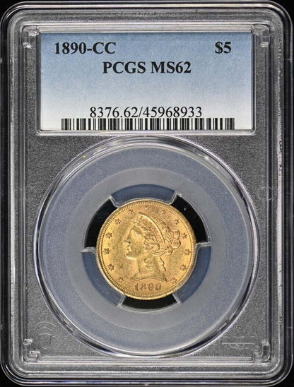 1890-CC $5 Liberty Head Half Eagle PCGS MS62