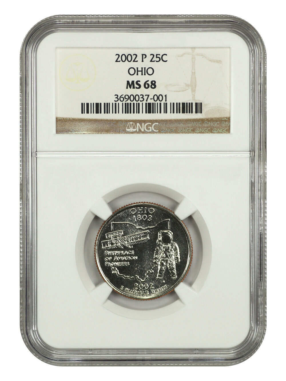 2002-P 25C Ohio NGC MS68 - Washington 50 States Quarters