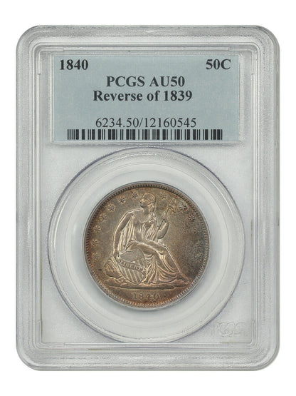 1840 50C PCGS AU50 (Reverse of 1839) - Liberty Seated Half Dollar