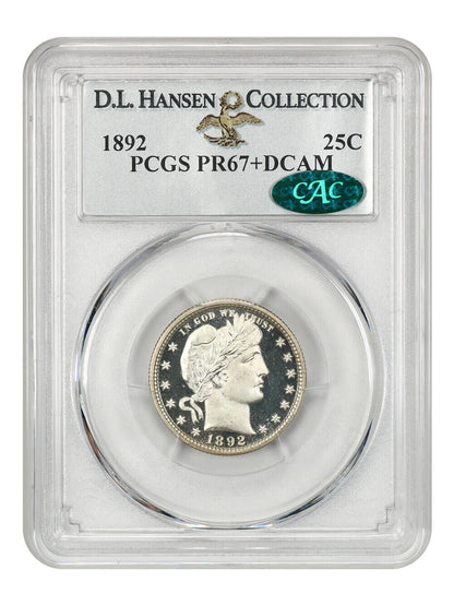 1892 25c PCGS/CAC Proof 67+ Deep Cameo ex: D.L. Hansen