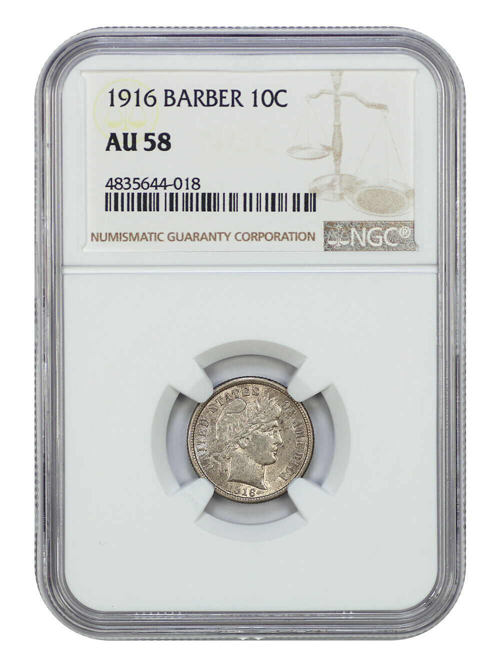 1916 10C Barber NGC AU58 - Barber Dime