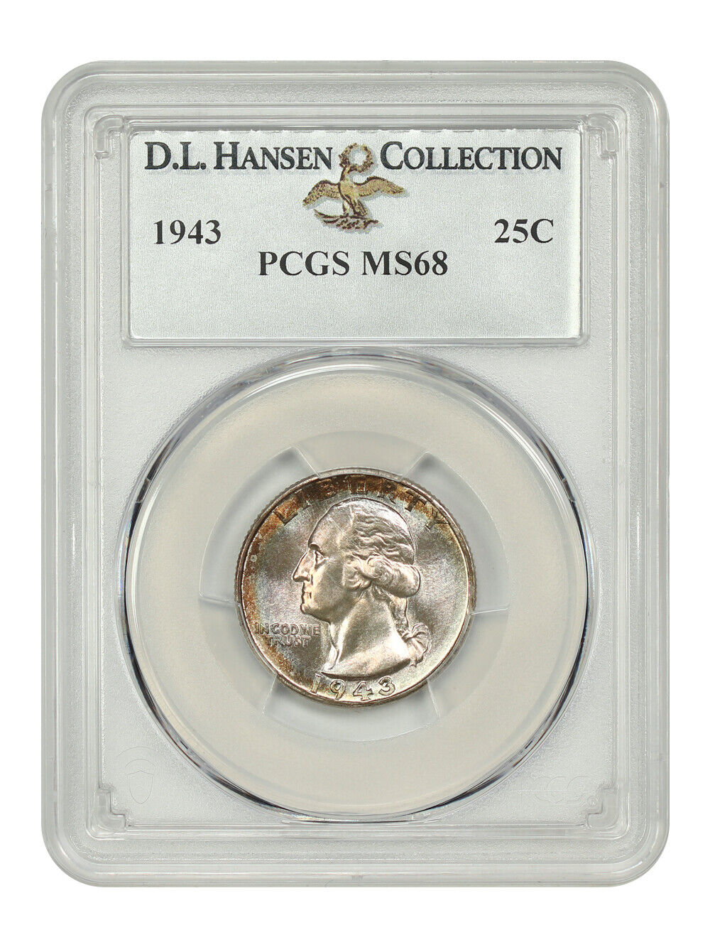 1943 25C PCGS MS68 ex: D.L. Hansen - Washington Quarter - Tied for Finest Known