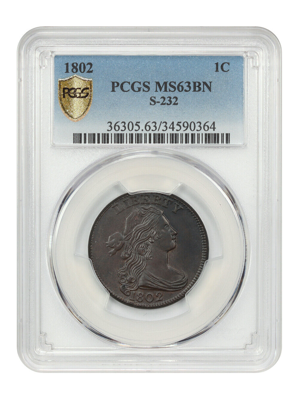 1802 1C PCGS MS63BN (S-232)