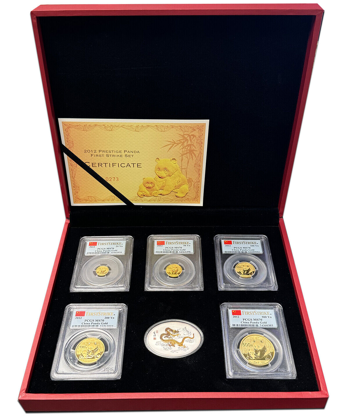 China: 2012 Gold Panda Prestige Set PCGS Gem BU (5 Coins, First Strike, w/Box &