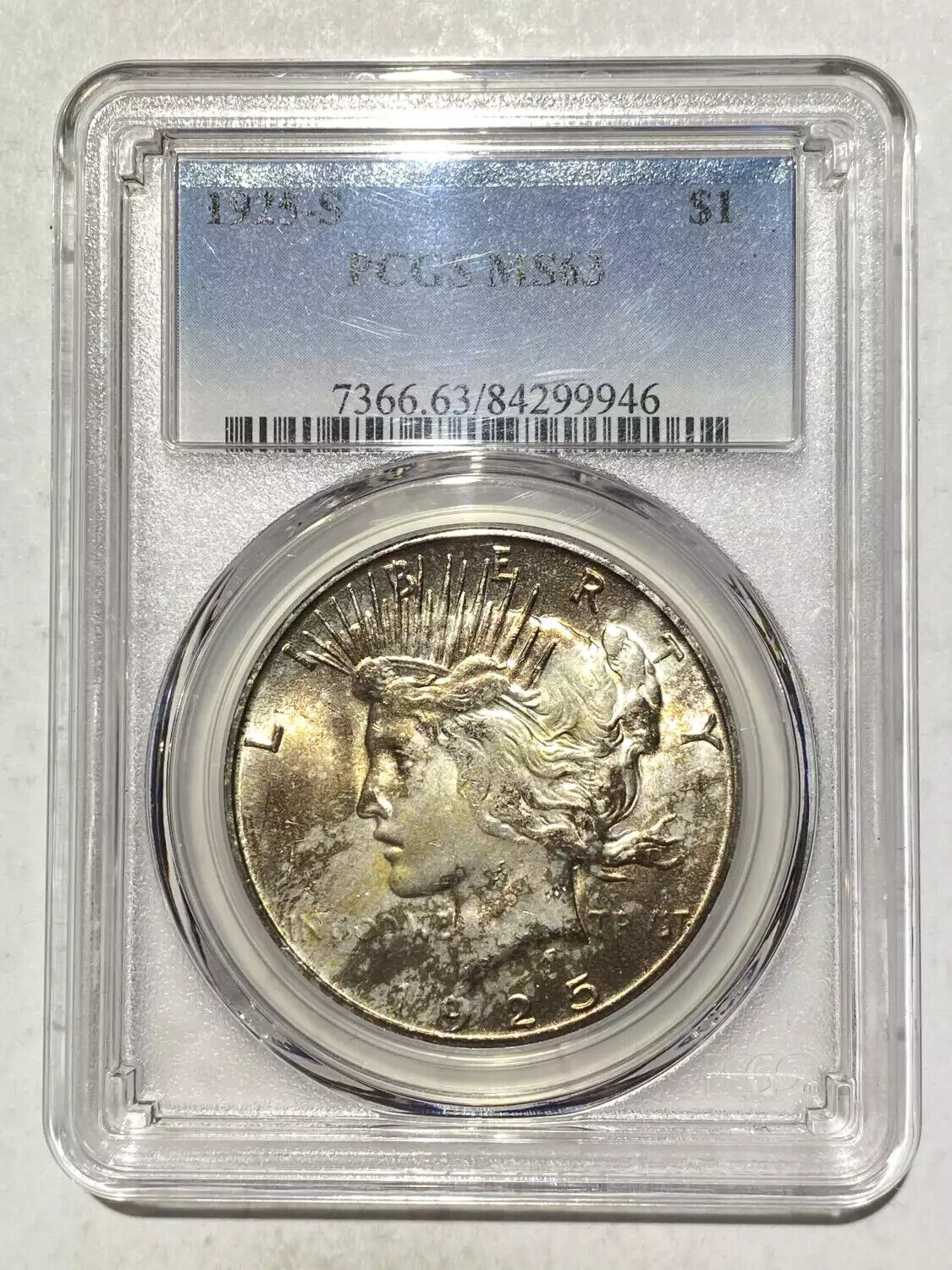 1925 S Peace Dollar PCGS MS-63 lots of luster some color