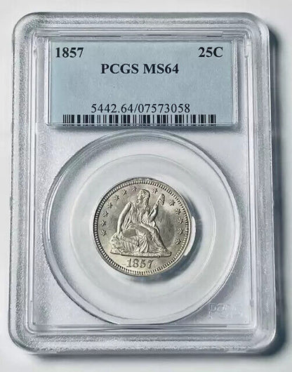 1857 P Seated Liberty Quarter PCGS MS-64