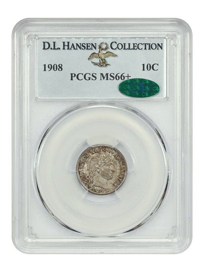 1908 10C PCGS/CAC MS66+ ex: D.L. Hansen - Barber Dime