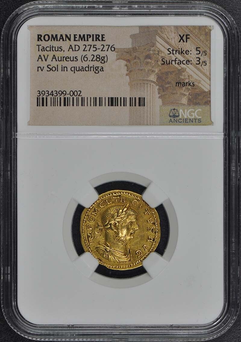 Tacitus, AD 275-276 ROMAN EMPIRE AV Aureus NGC XF40 Quadriga