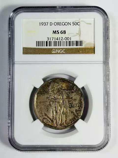 1937 D  Oregon Trail Memorial NGC MS-68 - Rainbow Toned!