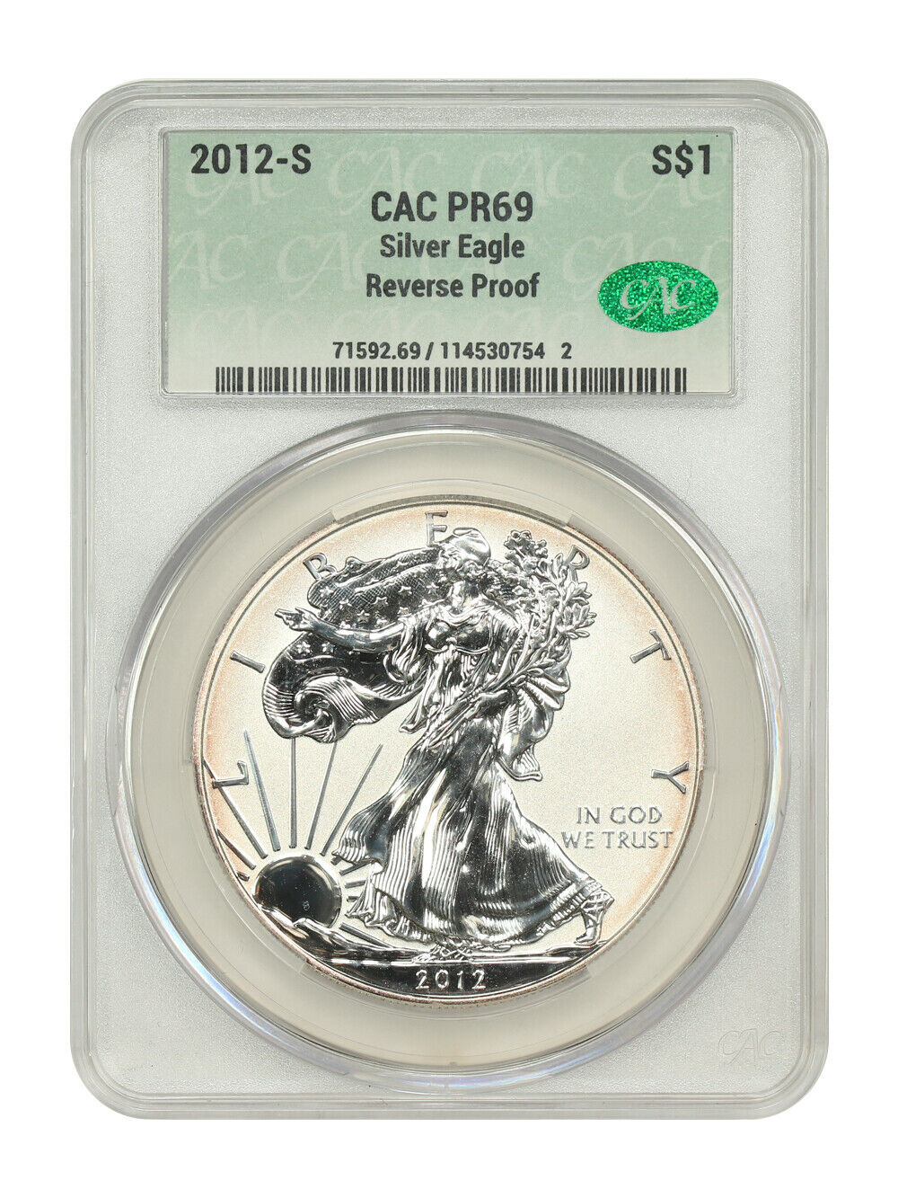 2012-S $1 Silver Eagle CACG PR69 (Reverse Proof) - Silver Eagles