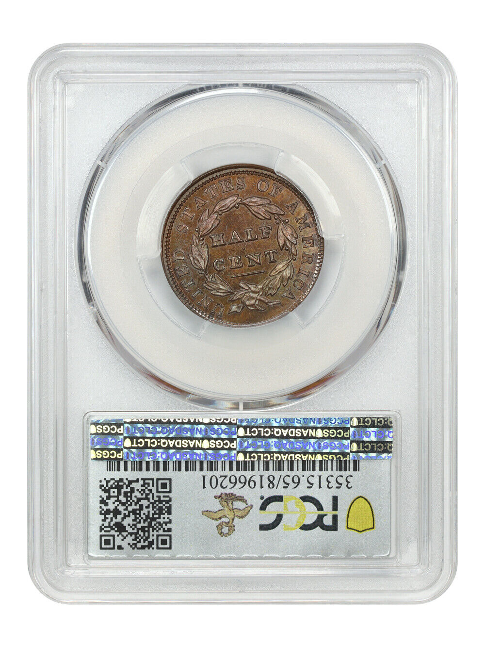 1836 1/2C PCGS PR65BN (1st Restrike, Rev of 1836) ex: D.L. Hansen