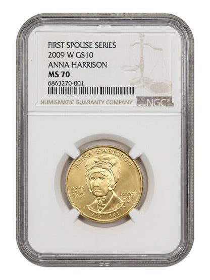 2009-W $10 Anna Harrison NGC MS70