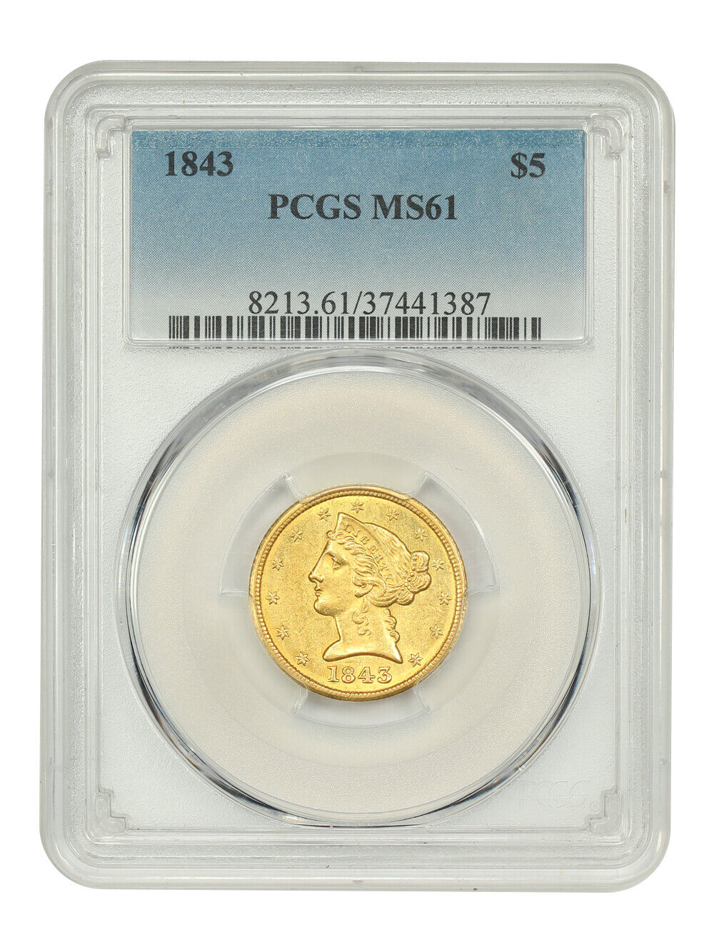 1843 $5 PCGS MS61 - Liberty Head $5