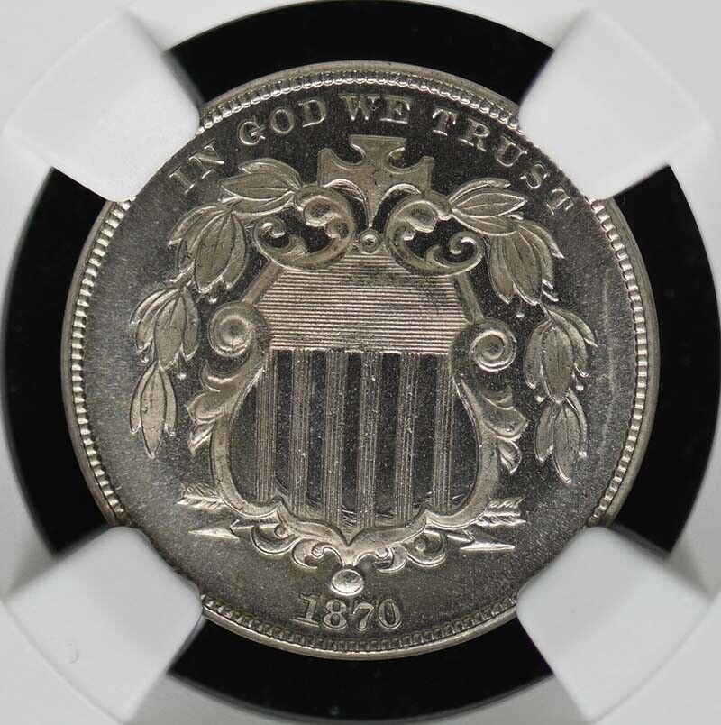 1870 Shield 5C NGC PR67