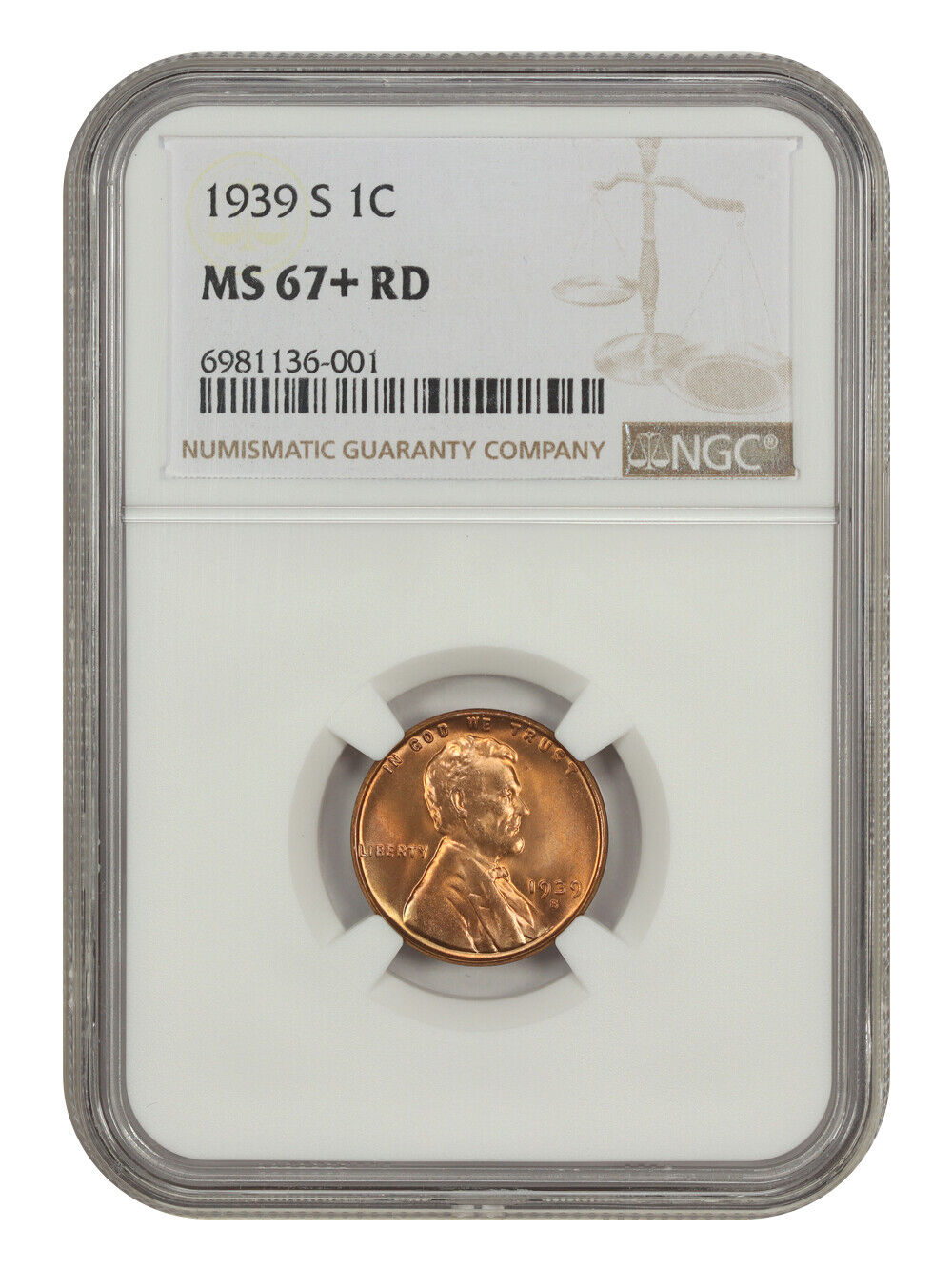 1939-S 1C NGC MS67+RD - Lincoln Cent (Wheat Reverse)