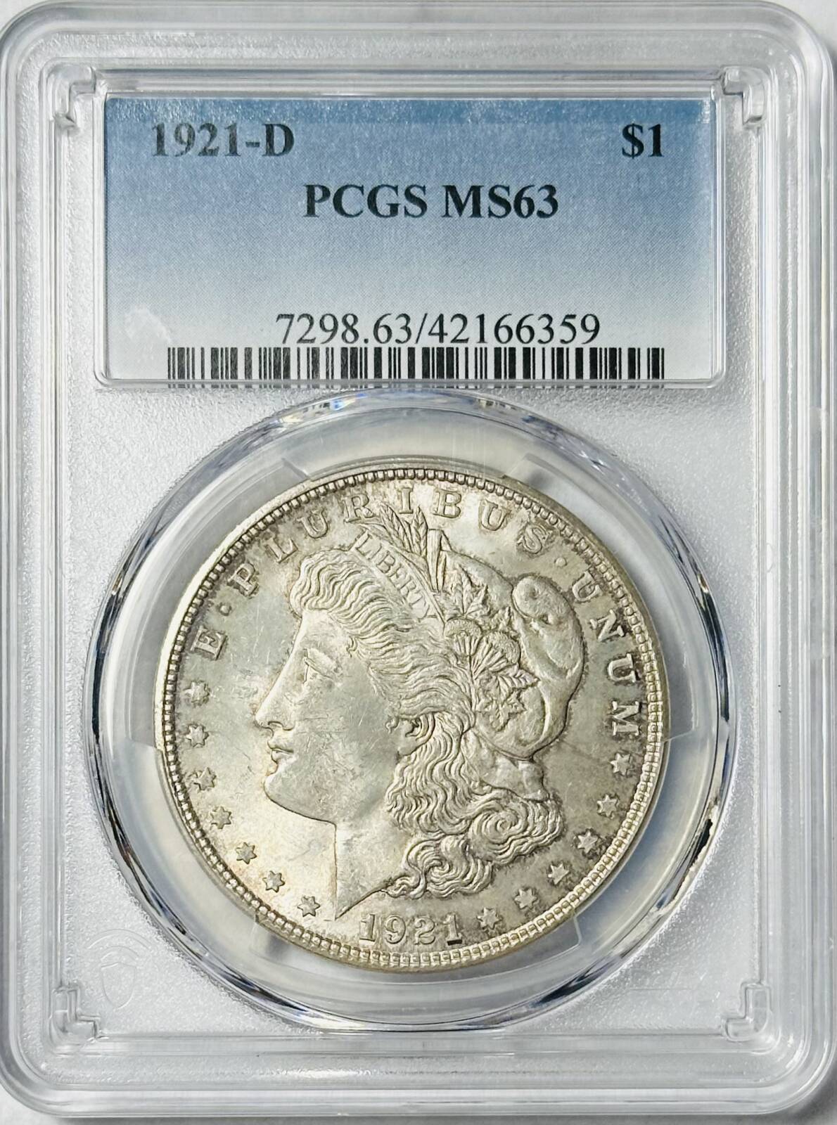 1921 D Morgan Silver Dollar PCGS MS-63