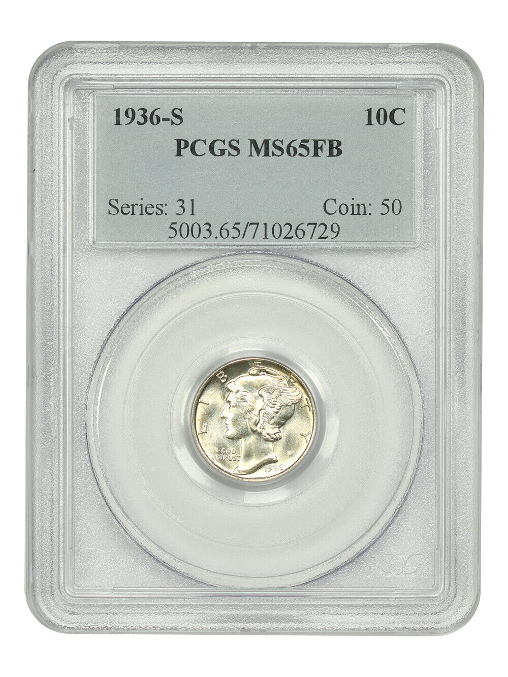 1936-S 10C PCGS MS65FB - Mercury Dime